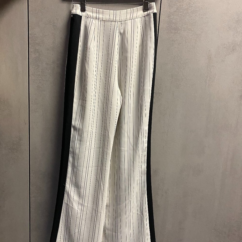 White and black striped dress pants